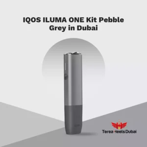 IQOS ILUMA ONE Pebble Grey all-in-one device with a matte charcoal finish and LED battery indicator.